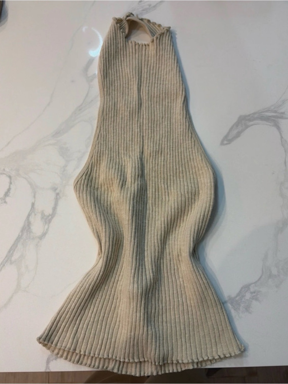 Beige Ribbed Halter Sweater Tank
